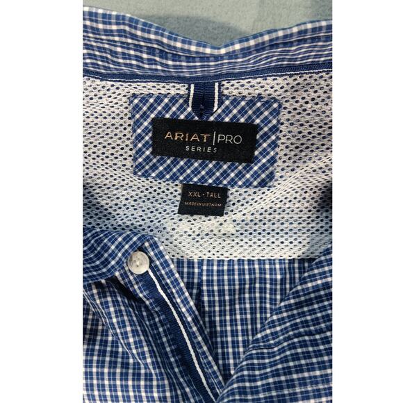Ariat Pro Series XXL Tall Check Shirt Blue White Button Down Western Workwear - Picture 5 of 8